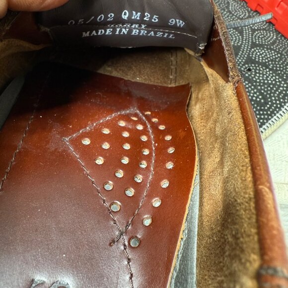 Vintage Bass Mens Leather Boat Shoes Size 9W Brown - Picture 6 of 8